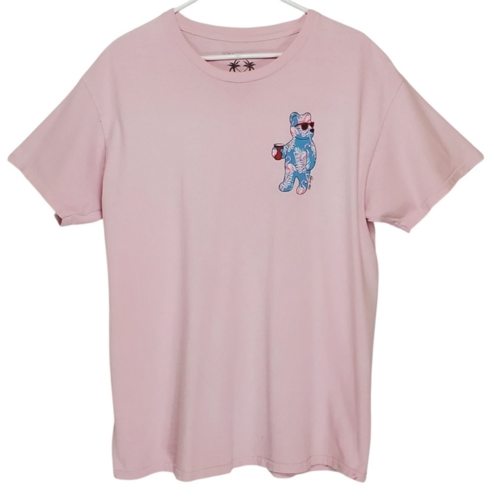 riot society Light Pink Graphic Tee with Palm Tree and flamingo Logo-Size xl